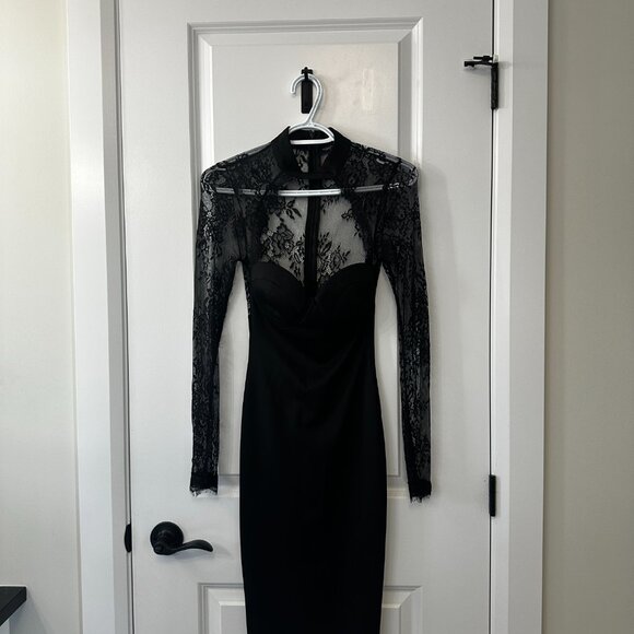 Fashion Nova Black Lace Long Sleeve Midi Dress with Neck Strap – XS - Picture 3 of 6